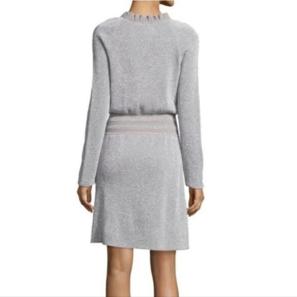 Tory Burch Silver Shimmer Isabelle Metallic Knit Long Sleeve Blouson Dress XS - Picture 2 of 9